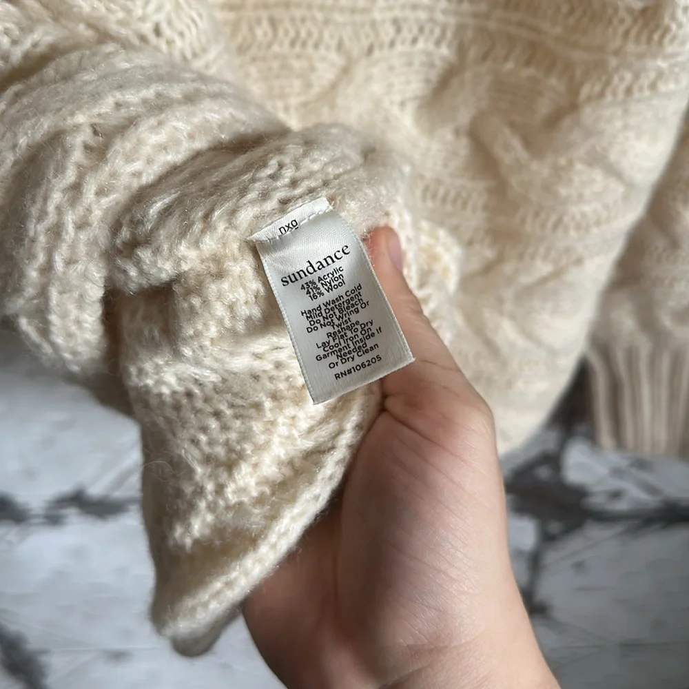 Sundance wool blend Cream Sweater with Cable Knit Design - Picture 4 of 4